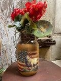 Primitive Geraniums In Jar With Picture 12x5