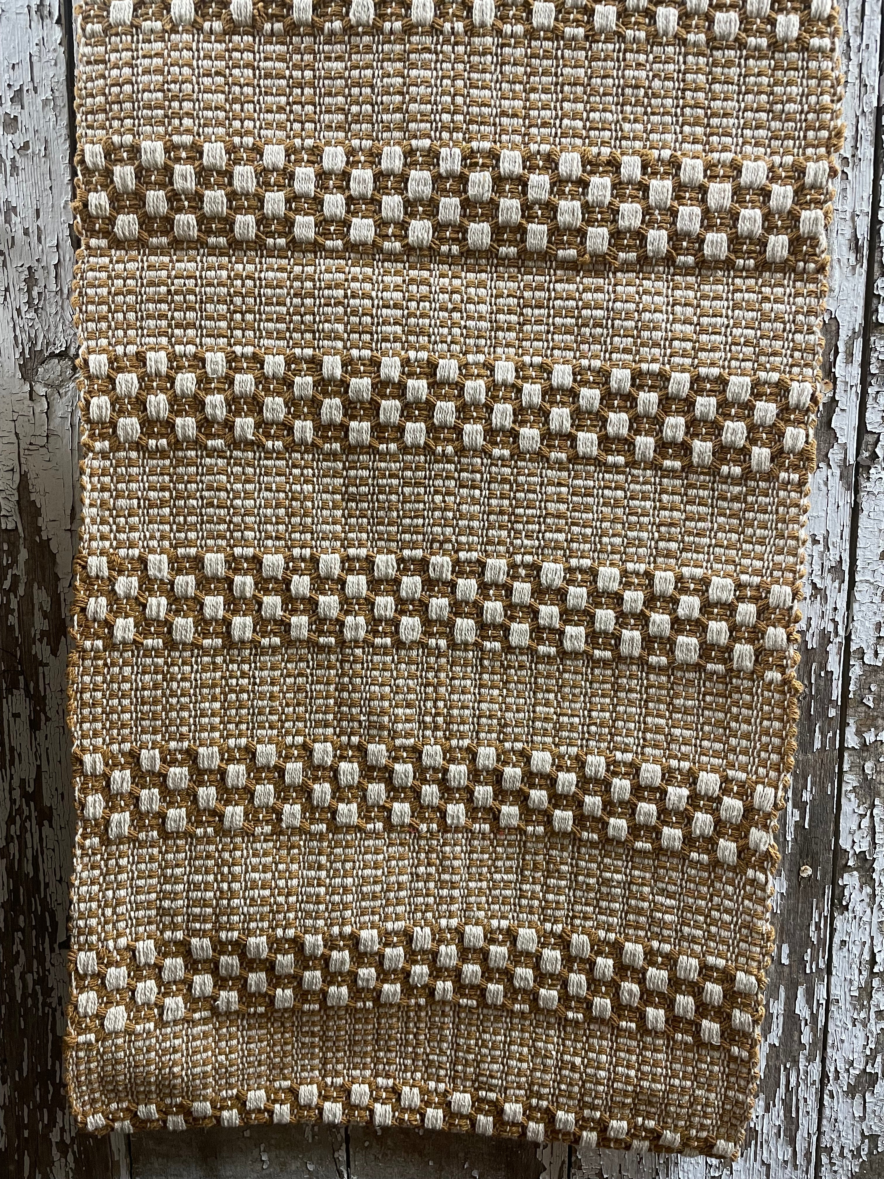 Primitive Weave Coverlet 72 Inch Long Runner Mustard/White