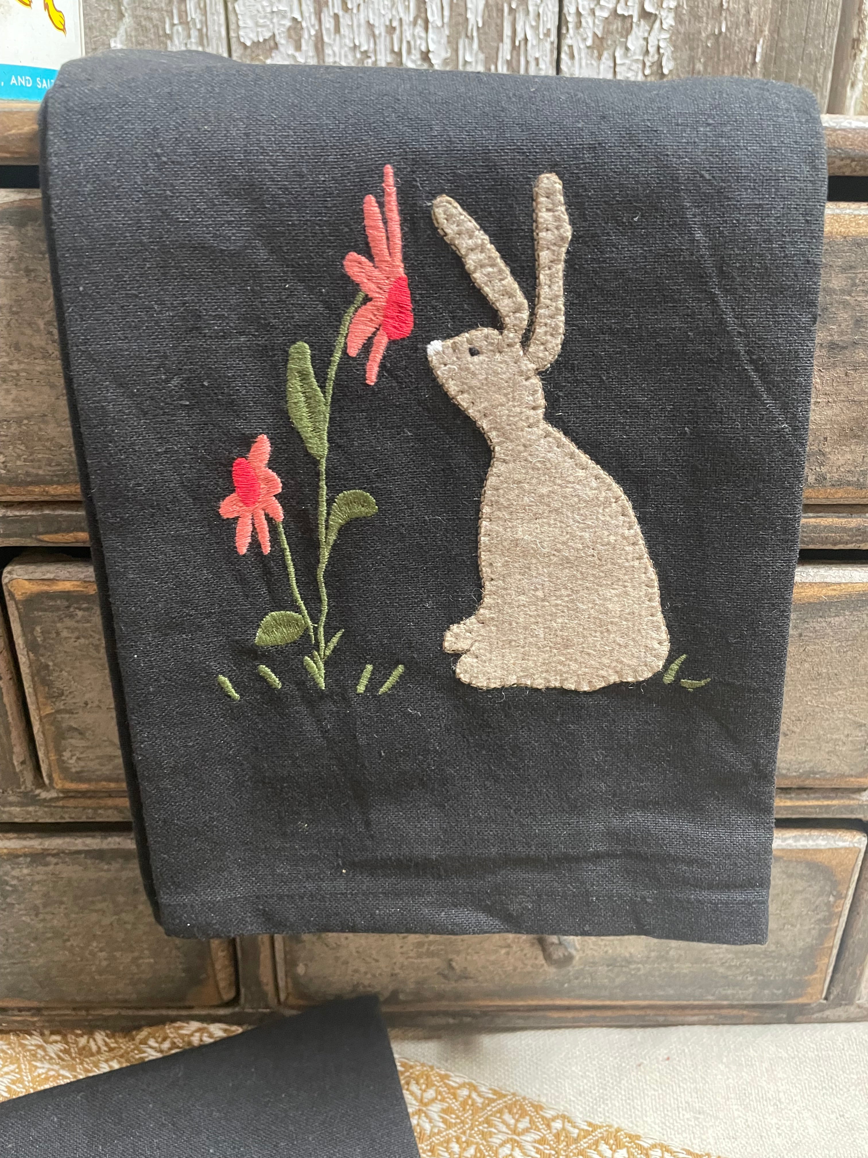 Primitive Towel With Bunny 19x28