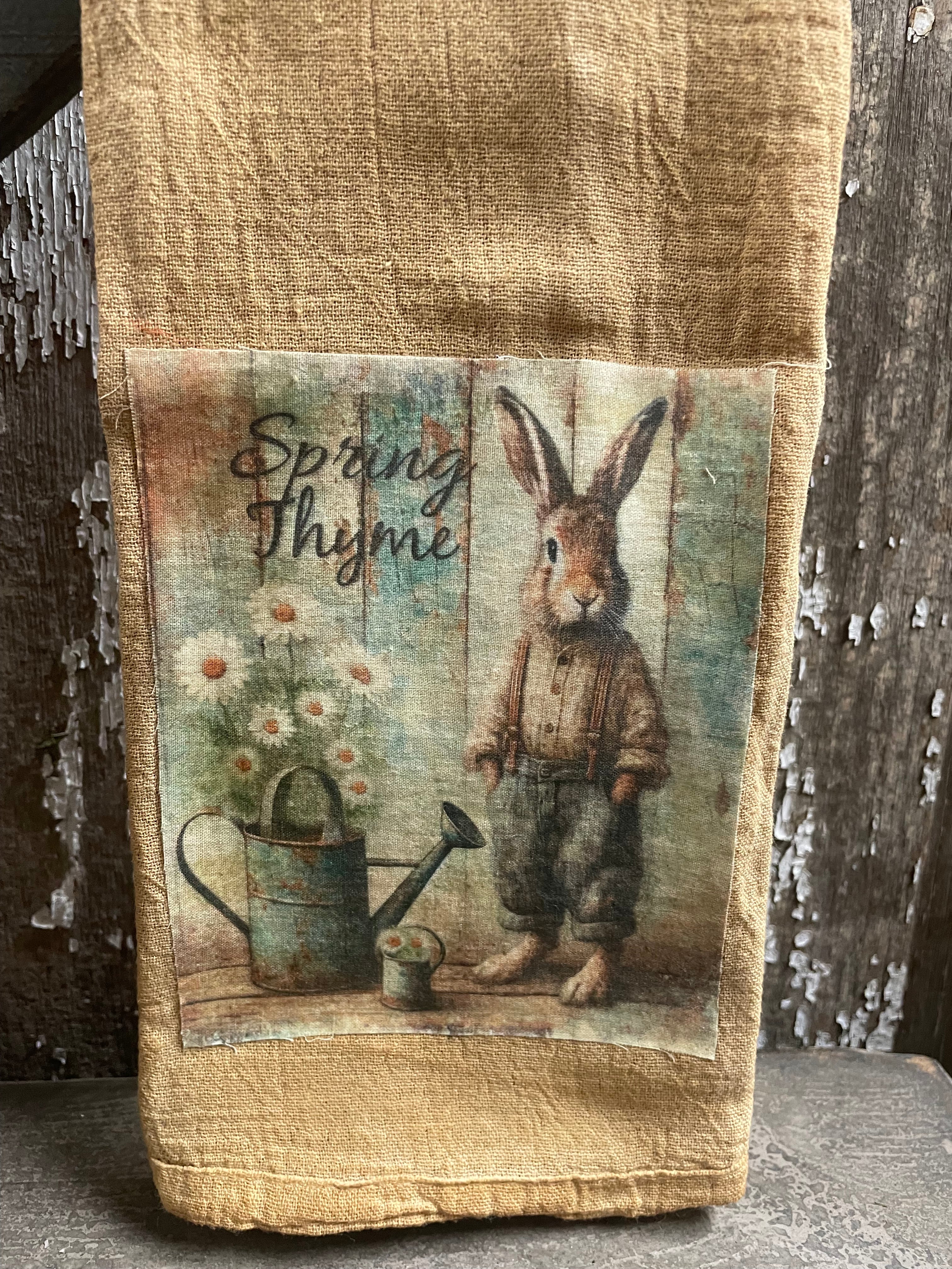 Primitive Decorative Easter Flour Sac Towel With Picture 28x29