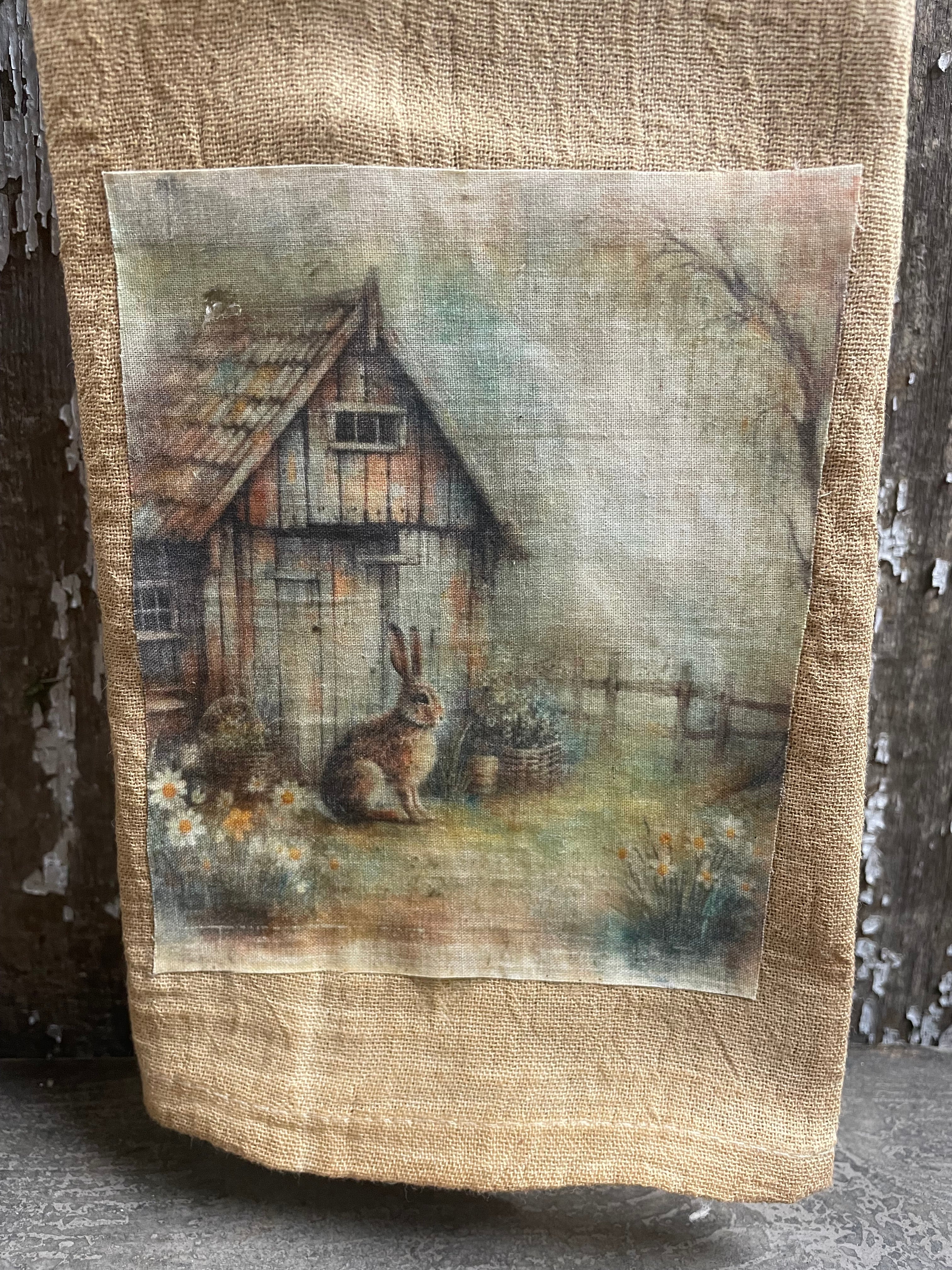 Primitive Decorative Easter Flour Sac Towel With Picture 28x29