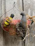 Primitive Grungy Watermelon Slice Bee Crow Hanger 12x10