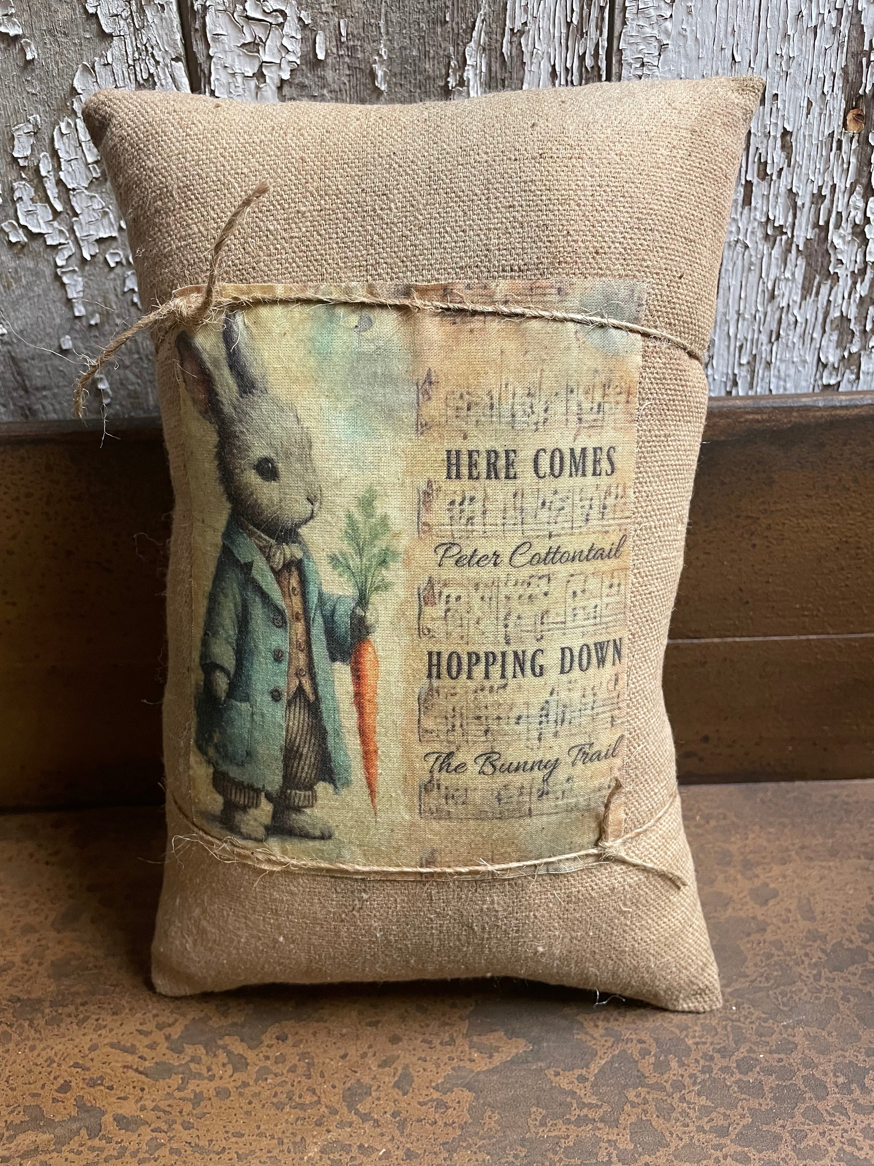 Small Primitive Easter Feedsac Pillow 10x8