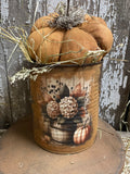 Primitive Pumpkin In Can Shelf Sitter 9x6