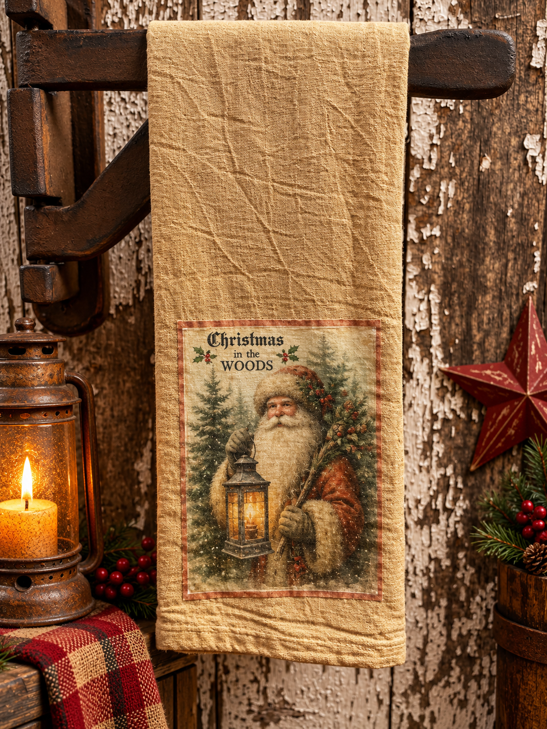 Primitive Decorative Winter Flour Sac Towel With Picture 28x29