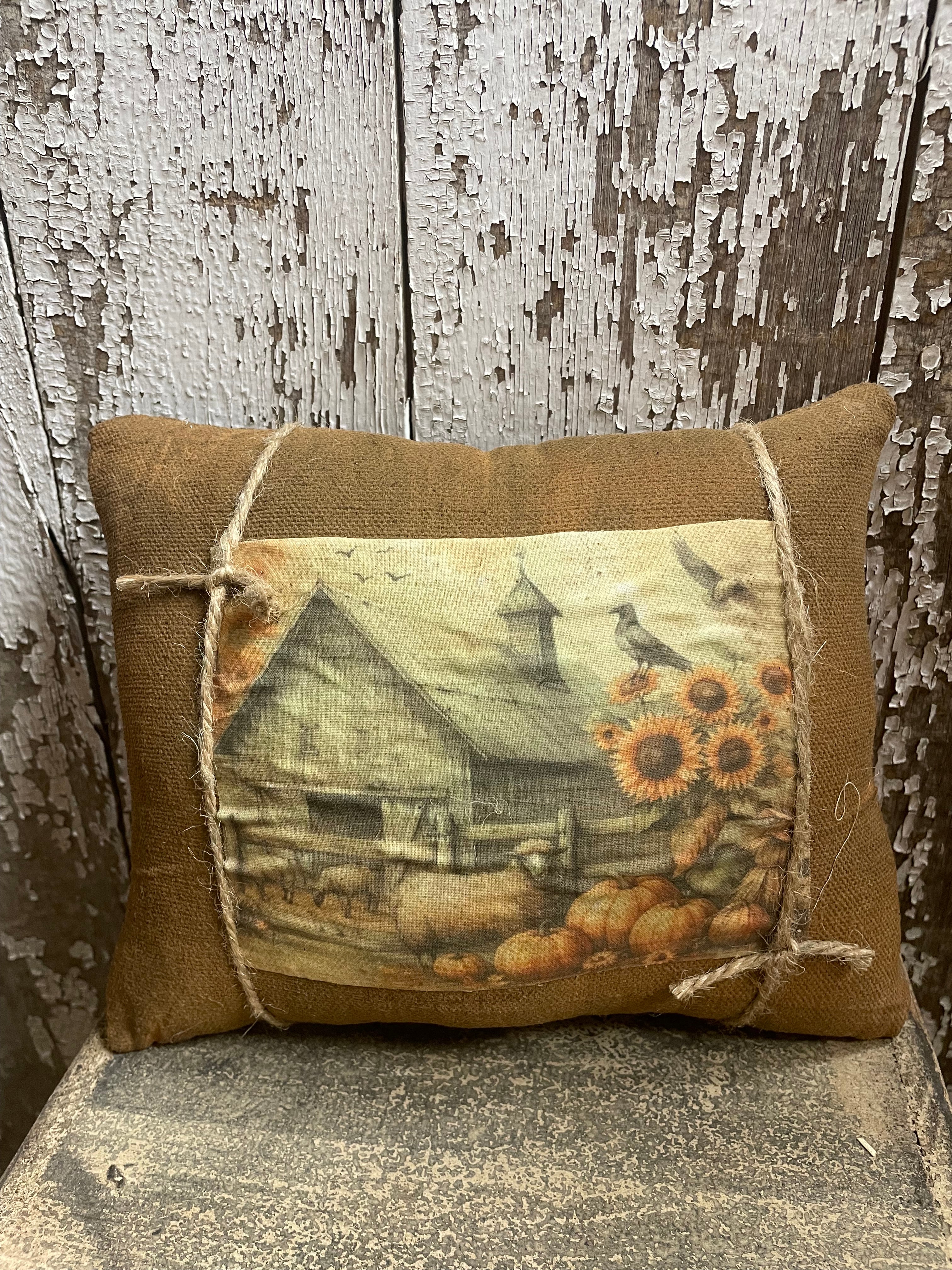 Small Primitive Fall Feedsac Pillow 10x8