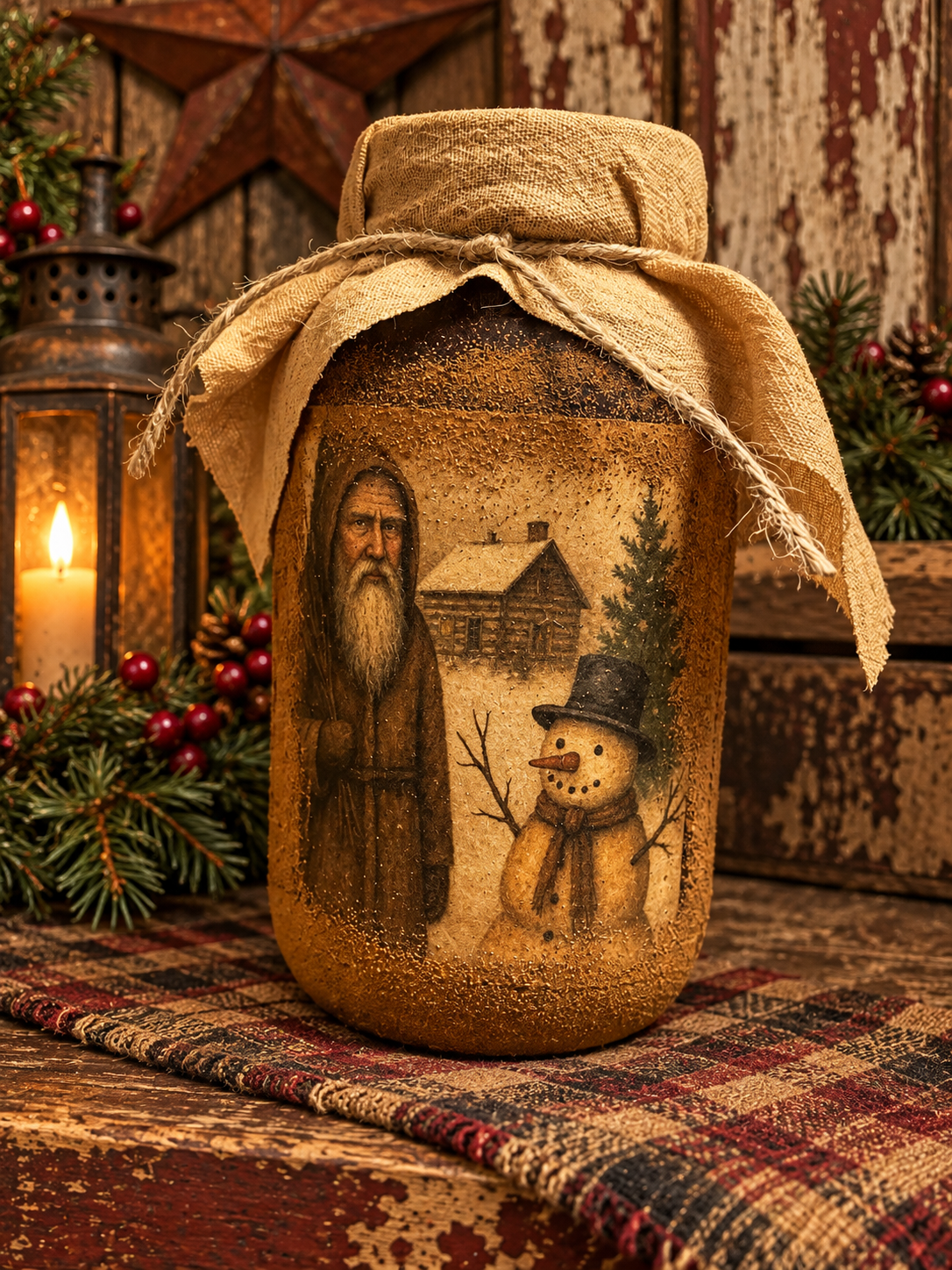 Primitive Winter Pantry Jar 6x4