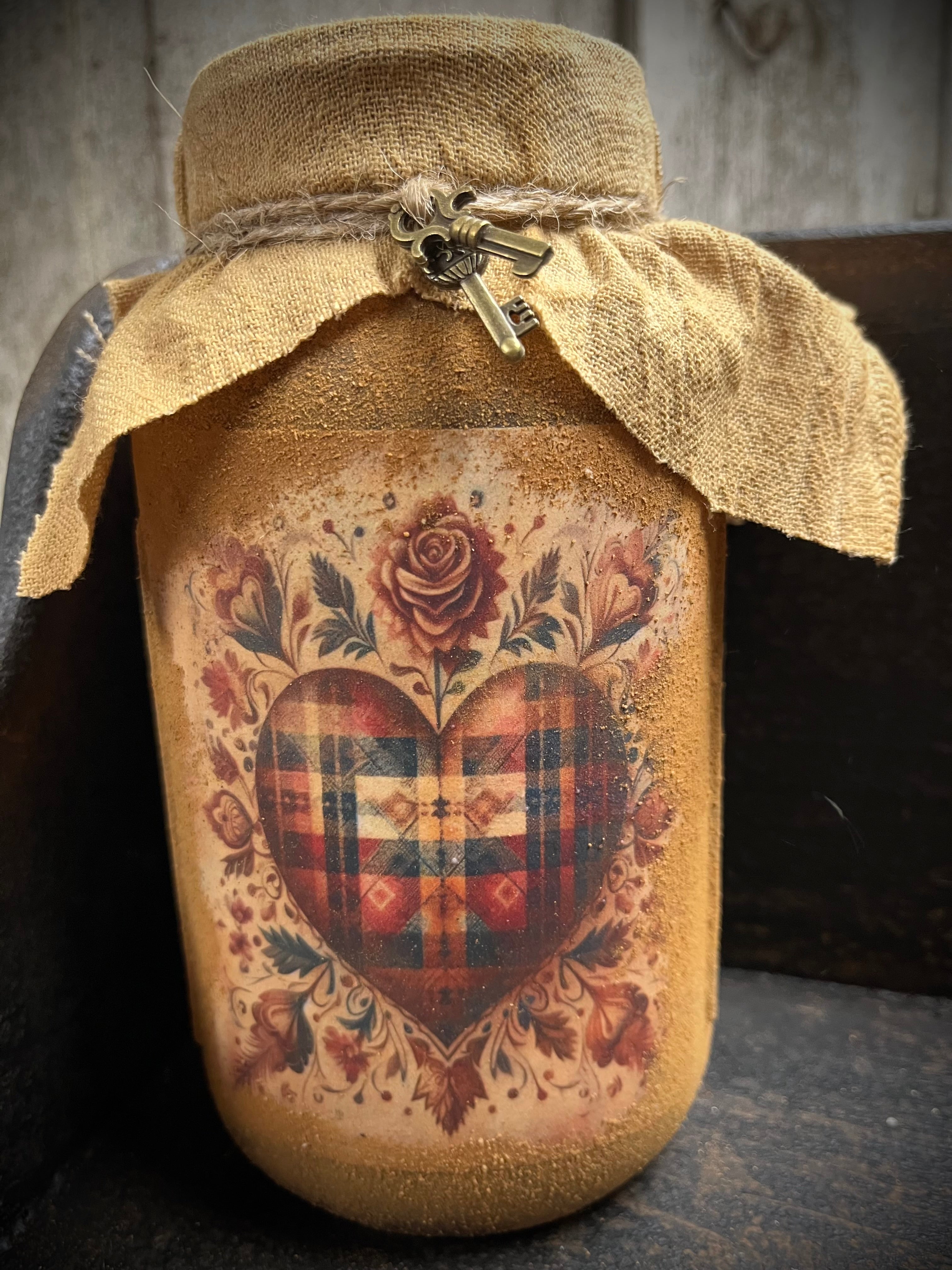 Primitive Valentines Jar With Picture And Keys 6x4
