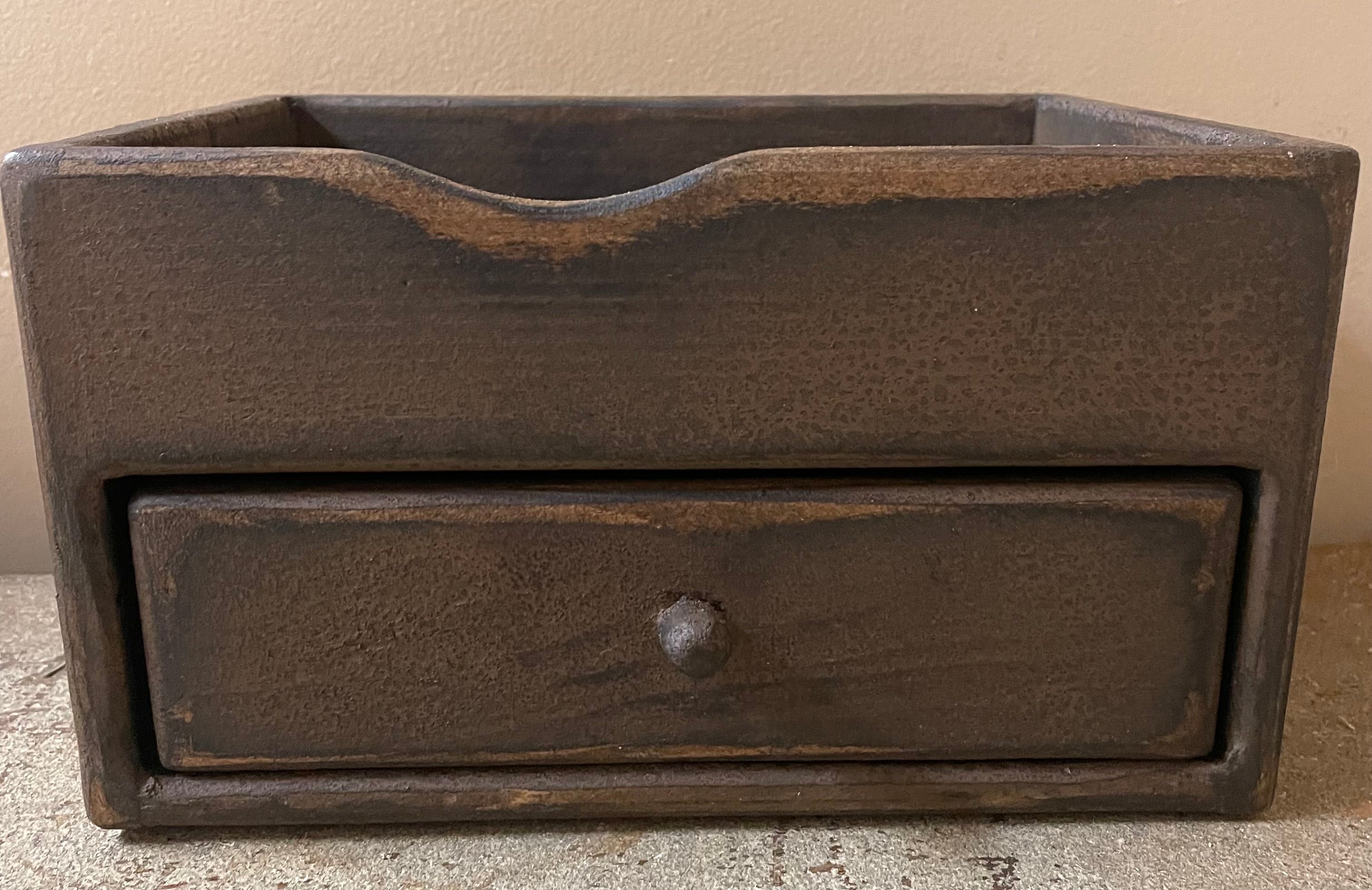 Primitive Wooden One Drawer Cubby 10x8x6 Brown Over Mustard