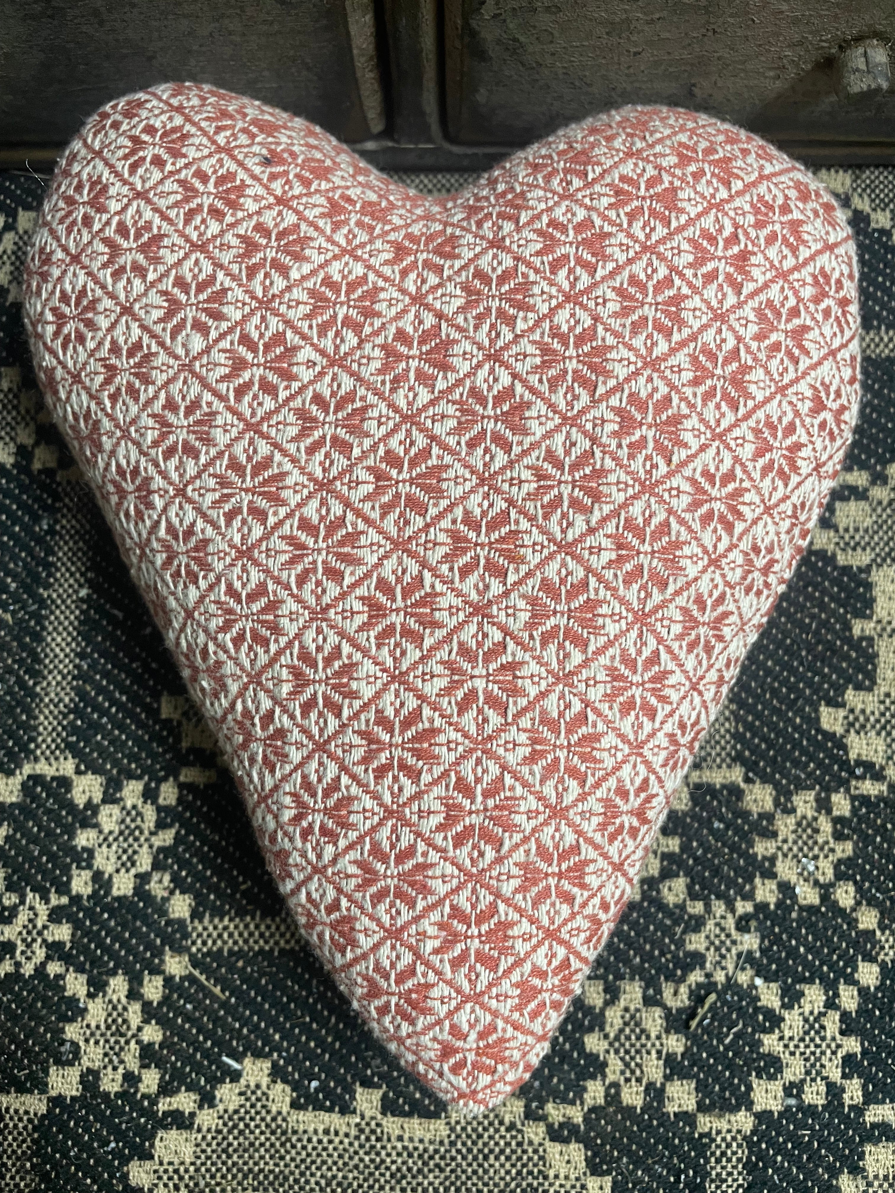 Primitive Handmade Valentines Coverlet Heart Vintage Red 10x9