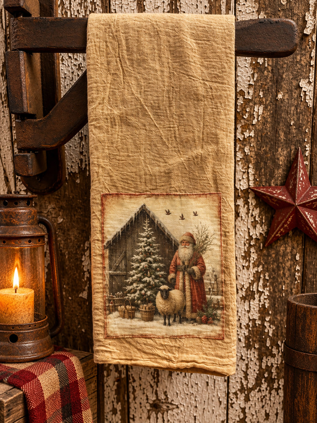 Primitive Decorative Winter Flour Sac Towel With Picture 28x29