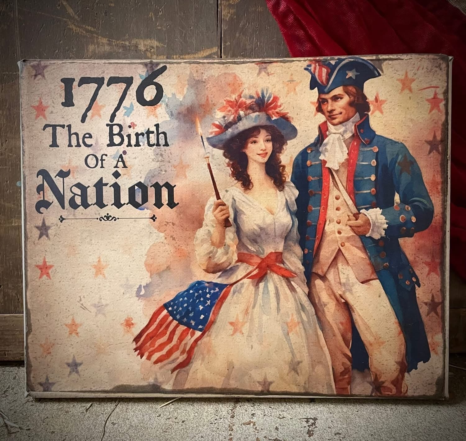 Primitive Americana Grungy Decorative Canvas Print 8x10