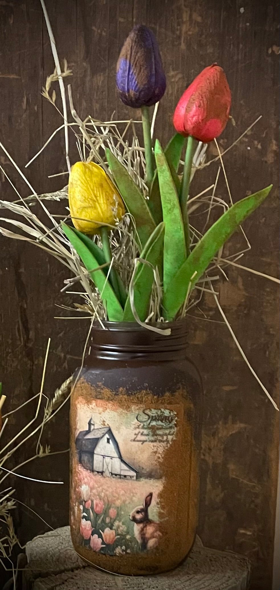 Primitive Spring Jar With Picture 12x4