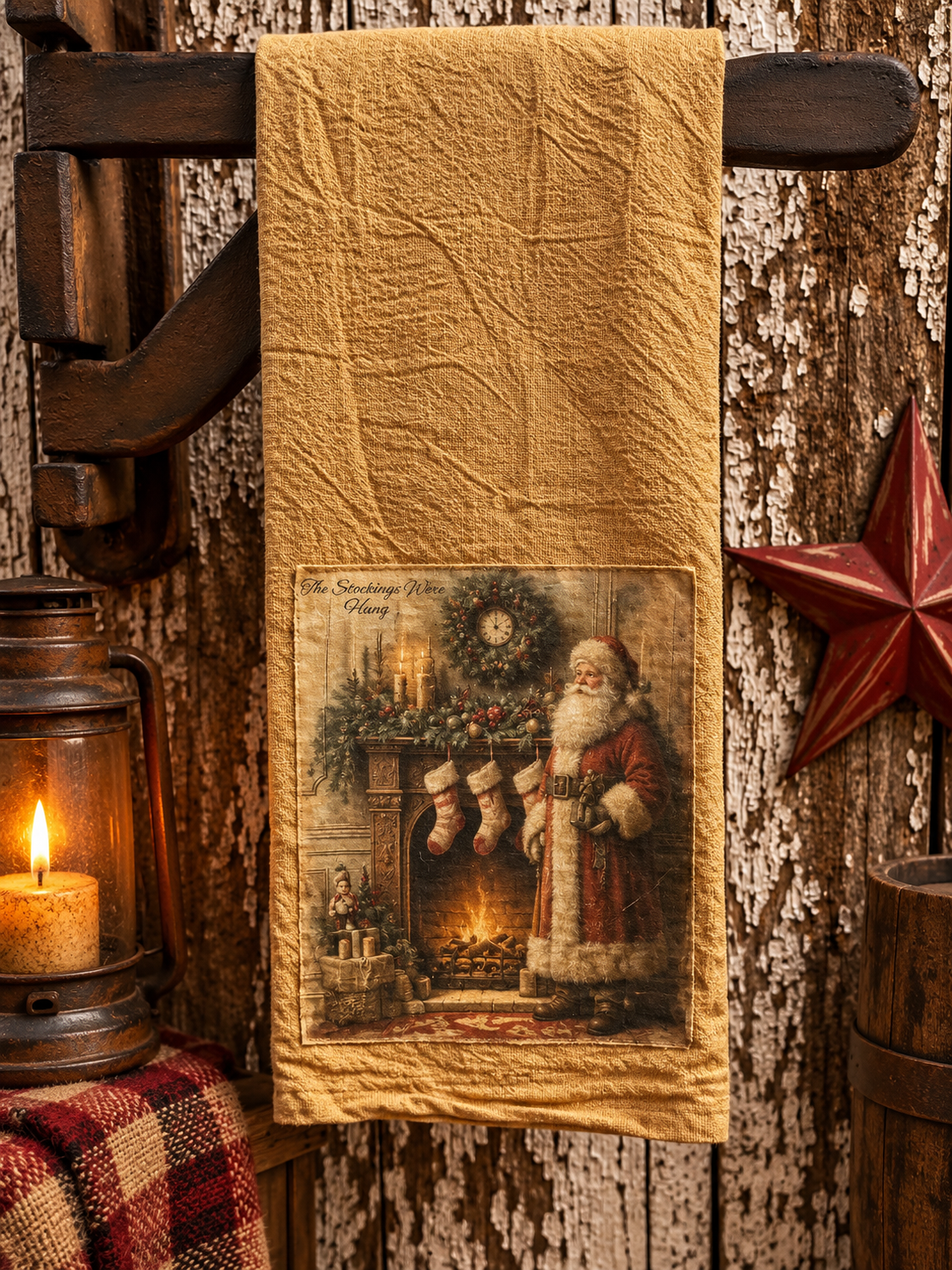 Primitive Decorative Winter Flour Sac Towel With Picture 28x29