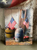 Primitive Jug and Flags Pallet Painting 12x10