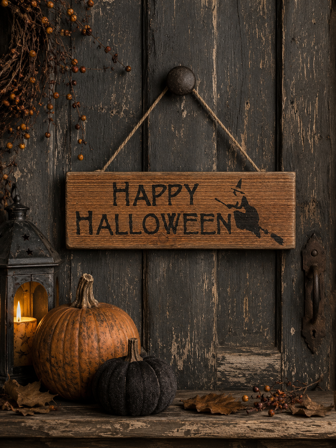 Primitive Halloween Witch Wood Sign 19x6