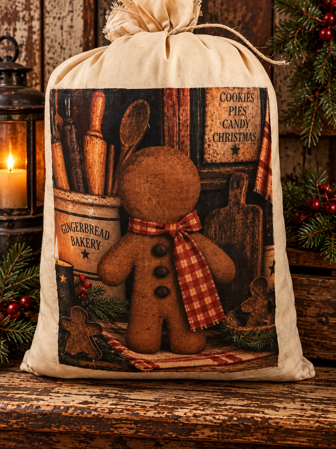 Large Primitive Winter Pantry Bag Shelf Sitter 12x10