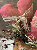 Primitive Valentines Two Hearts In Can Shelf Sitter 16x7