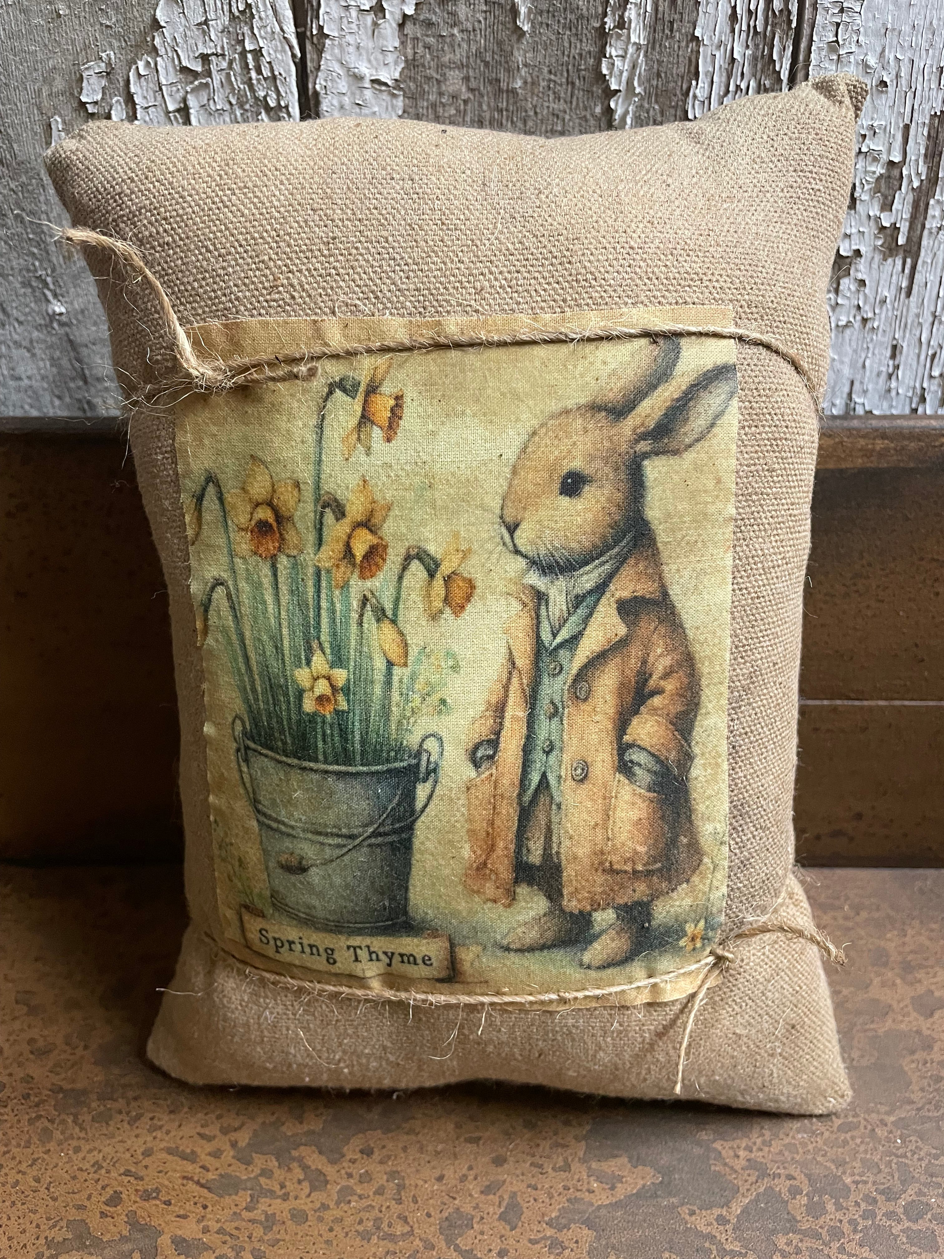 Small Primitive Easter Feedsac Pillow 10x8