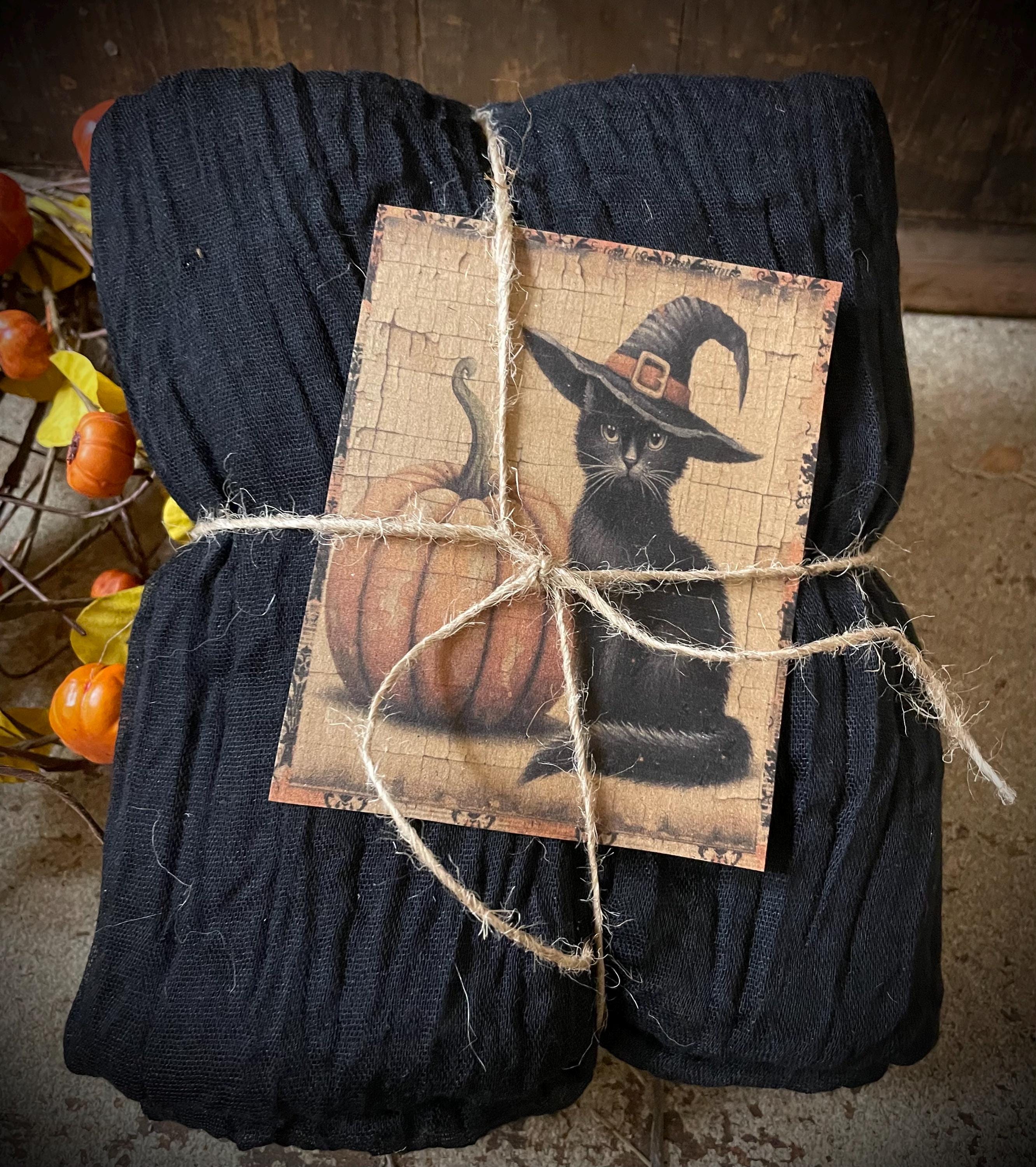 3 Yards of Grungy Stained Primitive Fall Halloween Heavy Cheesecloth For Decorating Black