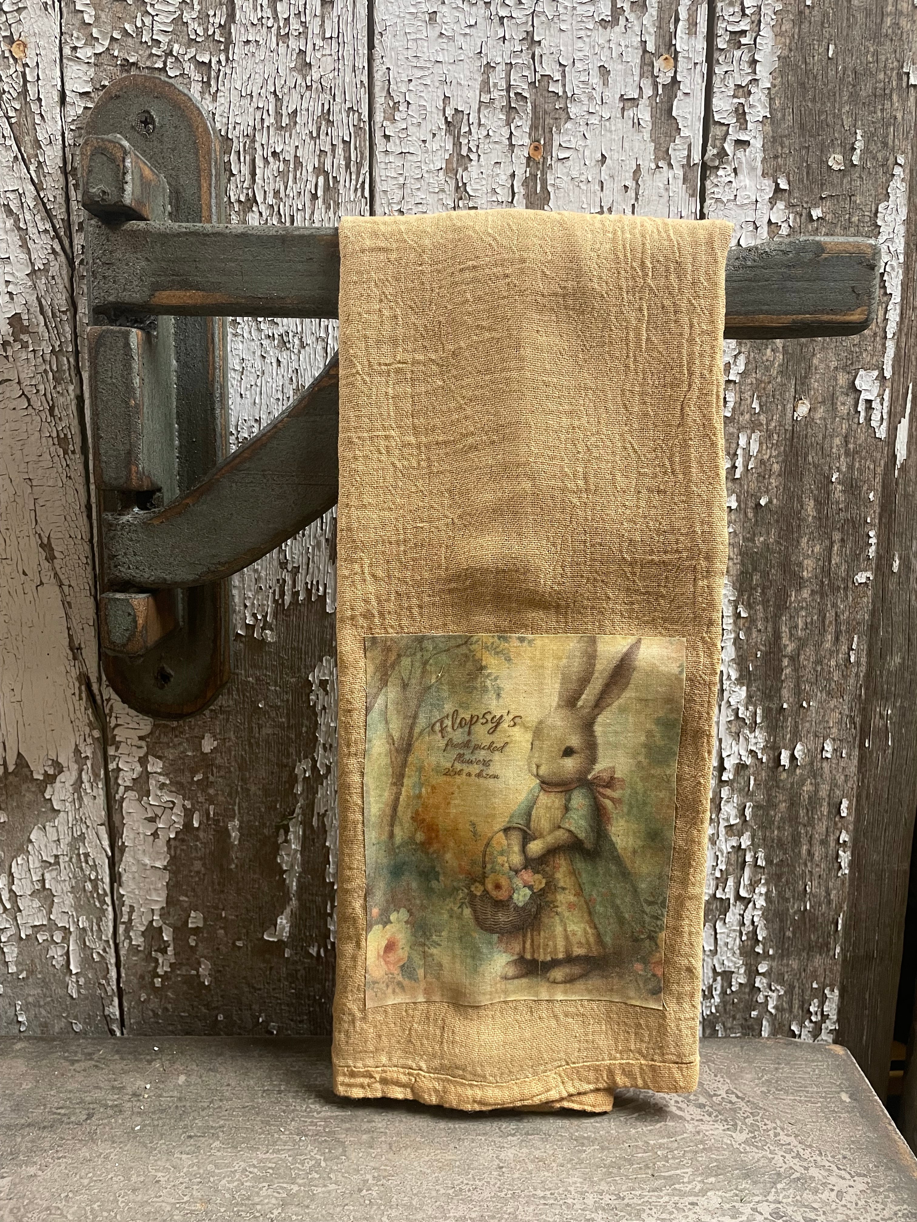 Primitive Decorative Easter Flour Sac Towel With Picture 28x29