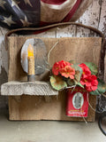 Primitive Large Wall Hanger With Candle Sconce And Geraniums 14x13