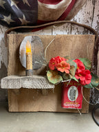 Primitive Large Wall Hanger With Candle Sconce And Geraniums 14x13