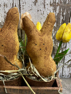 Primitive Tulips And Peeps In Blackened Wax Pots In Cheese Box 9x9