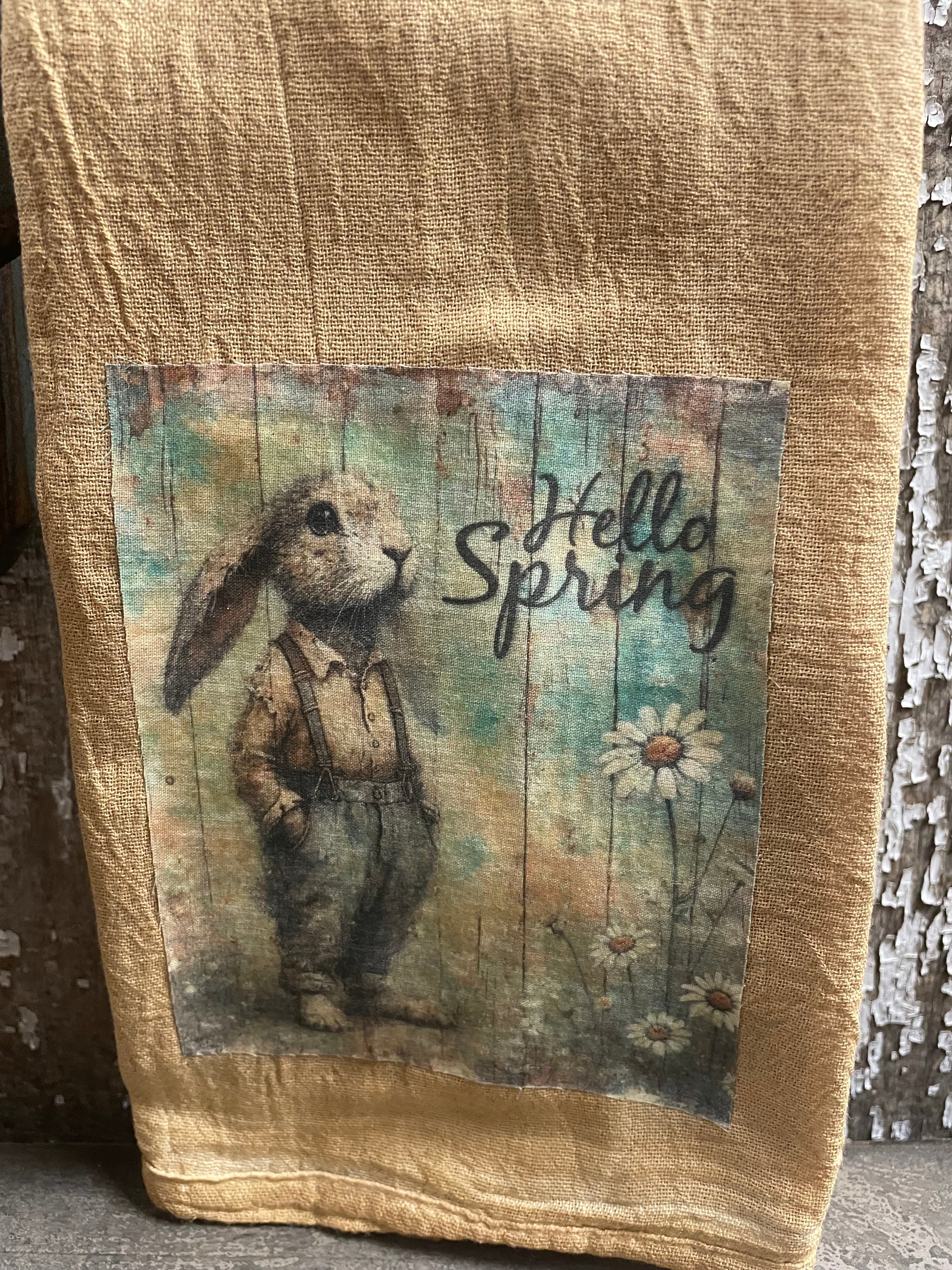 Primitive Decorative Easter Flour Sac Towel With Picture 28x29