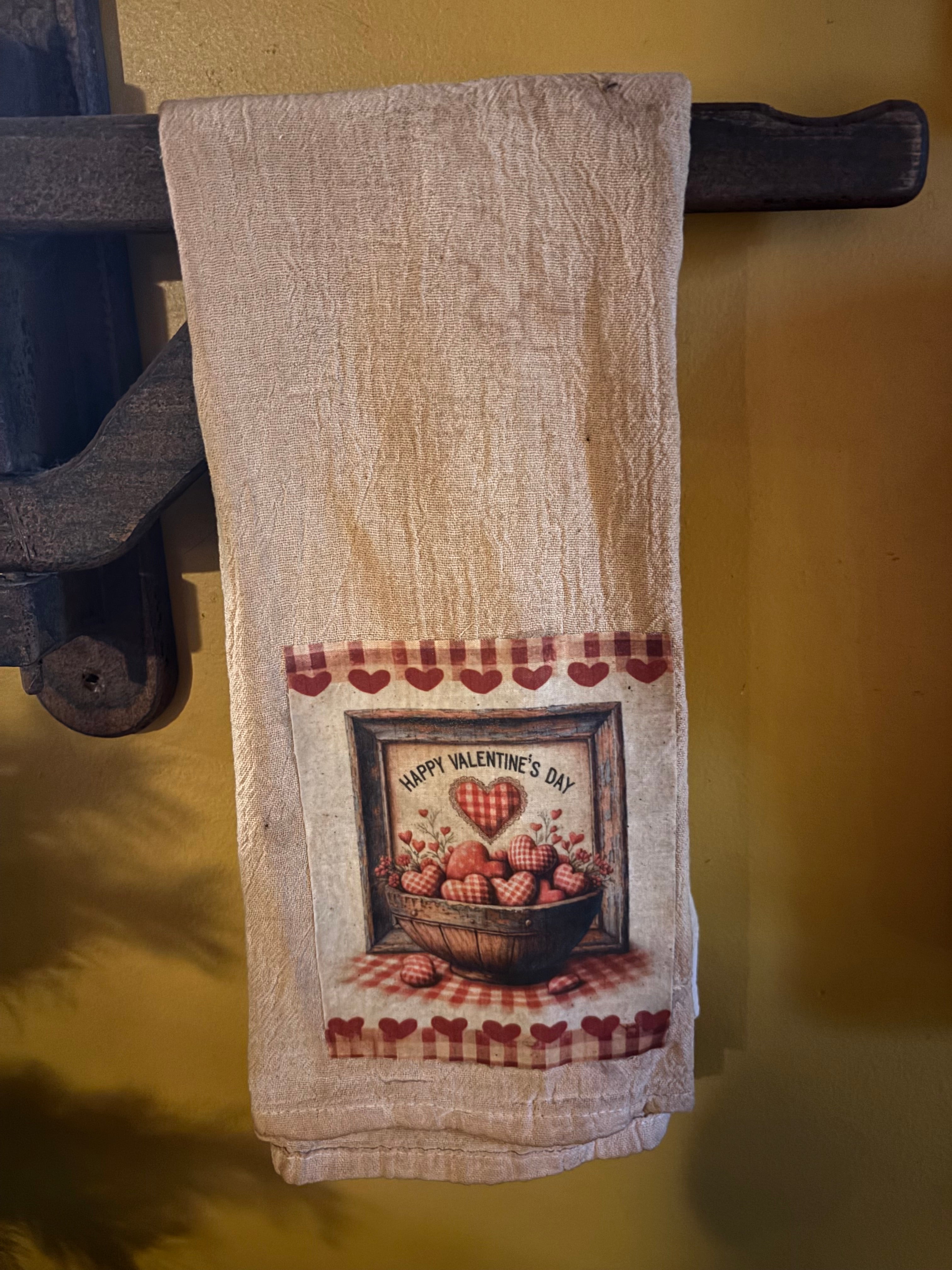 Primitive Valentines Flour Sac Towel With Picture 28x29