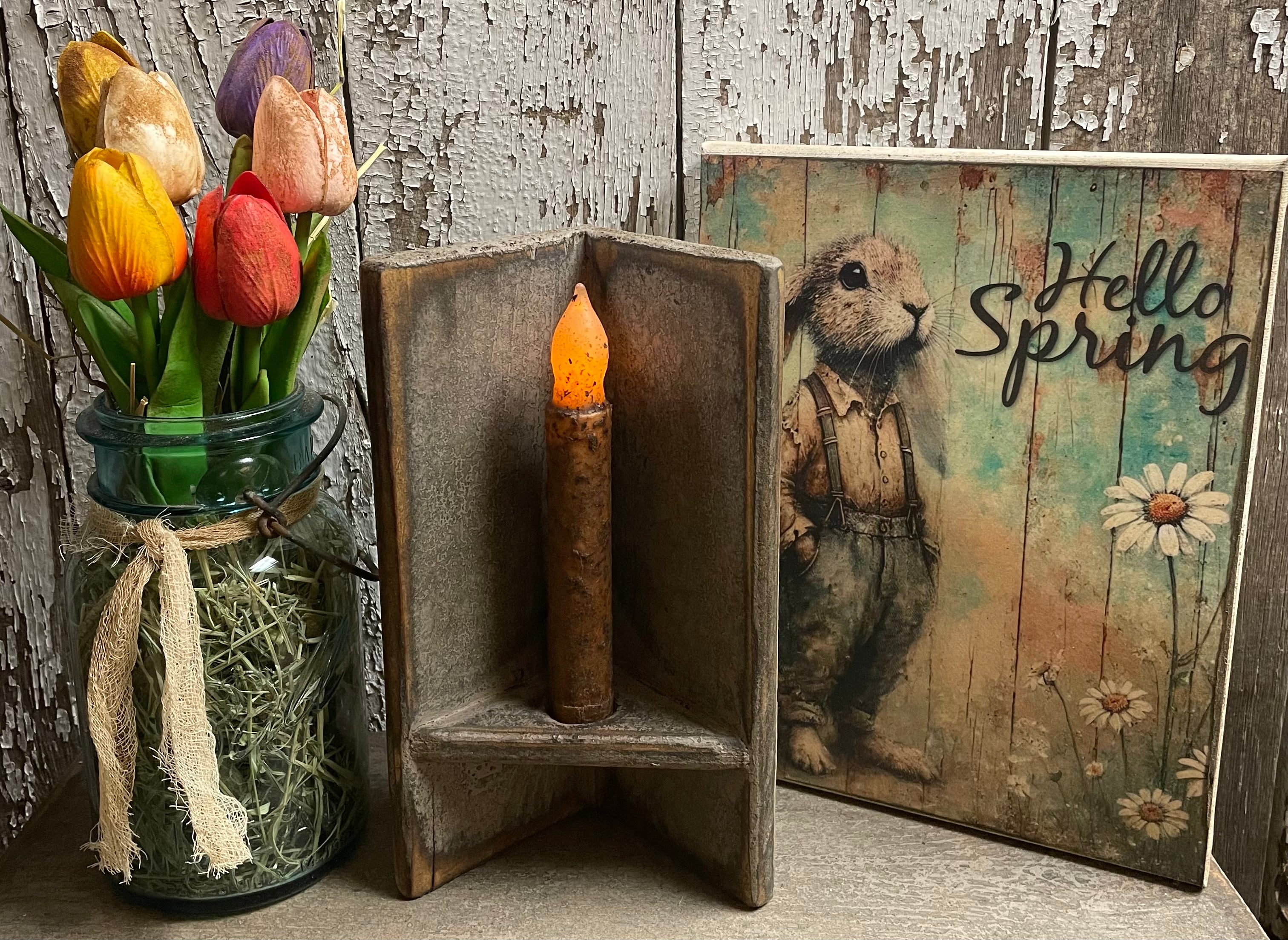 Primitive Corner Sconce With Candle 9x3x4 Cobblestone