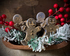 Set Of 4 Primitive Christmas Blackened Wax Gingerbread Men Free Standing Bowl Fillers