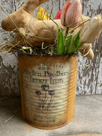 Primitive Easter Bunny And 6 Tulips In Can Sitter 12x9
