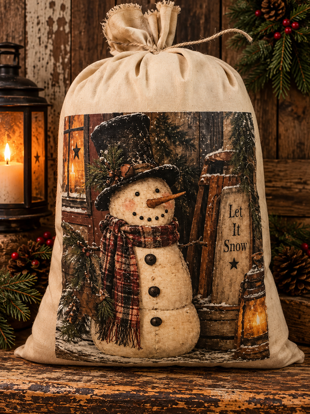 Large Primitive Winter Pantry Bag Shelf Sitter 12x10