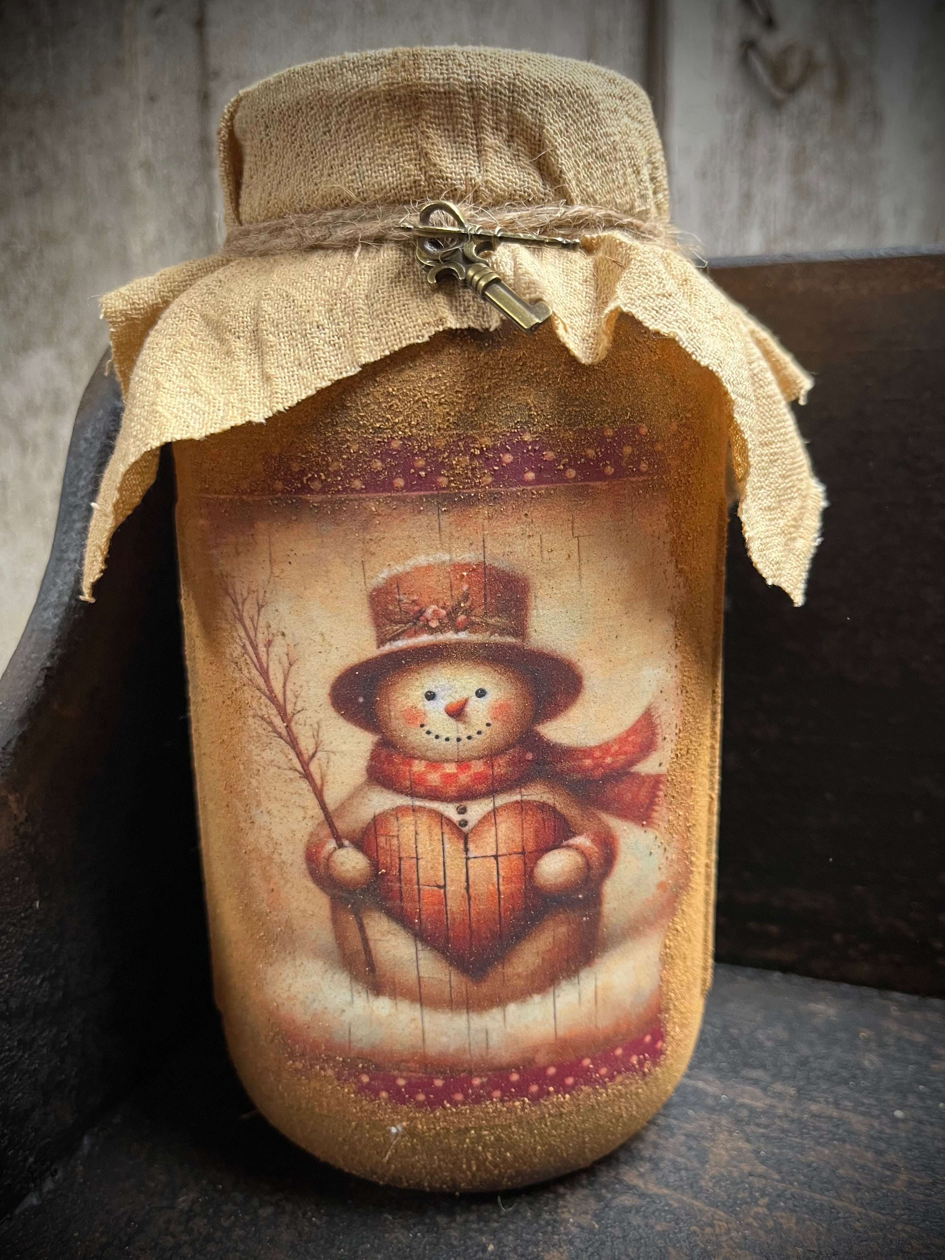 Primitive Valentines Jar With Picture And Keys 6x4