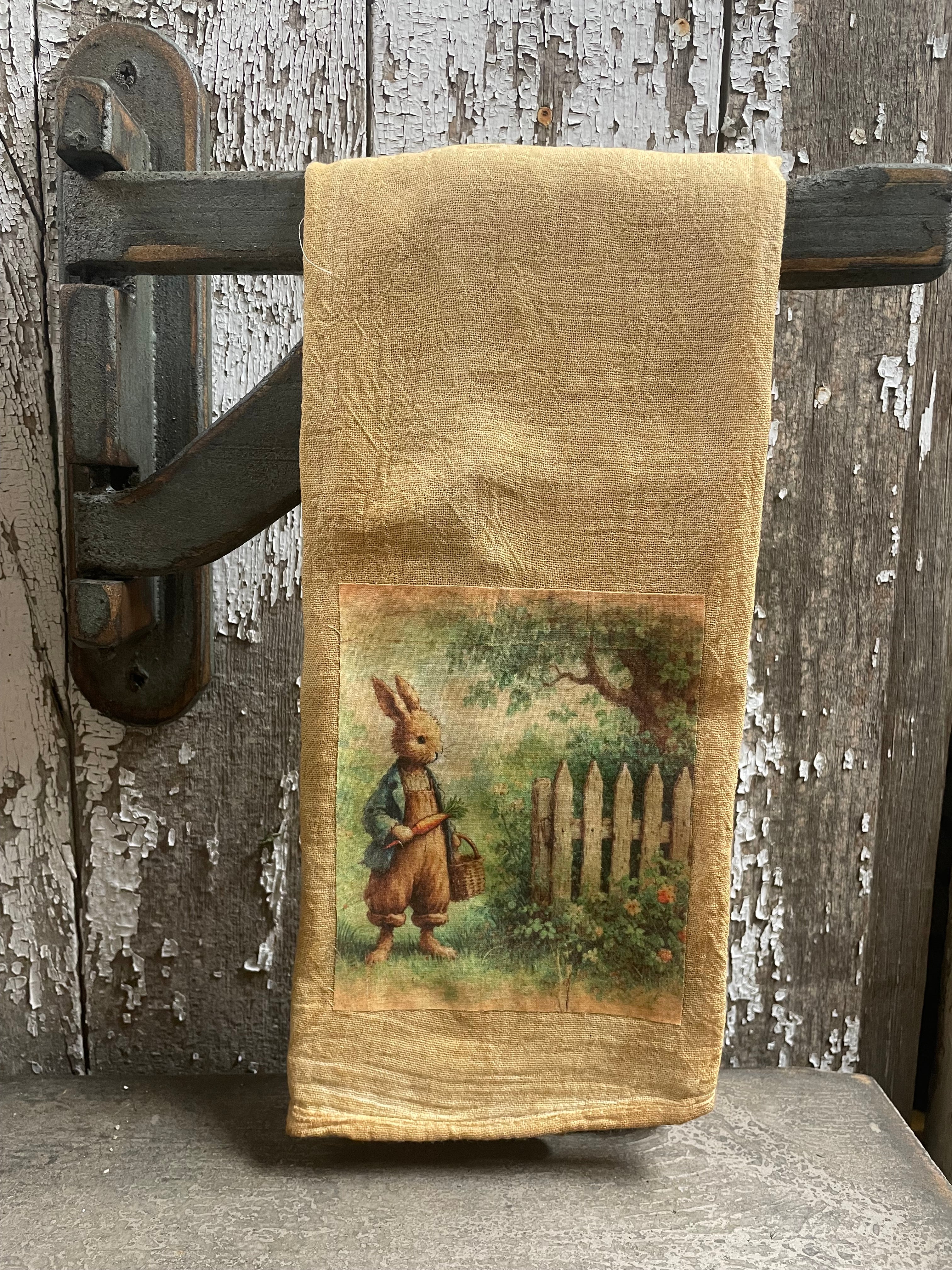 Primitive Decorative Easter Flour Sac Towel With Picture 28x29