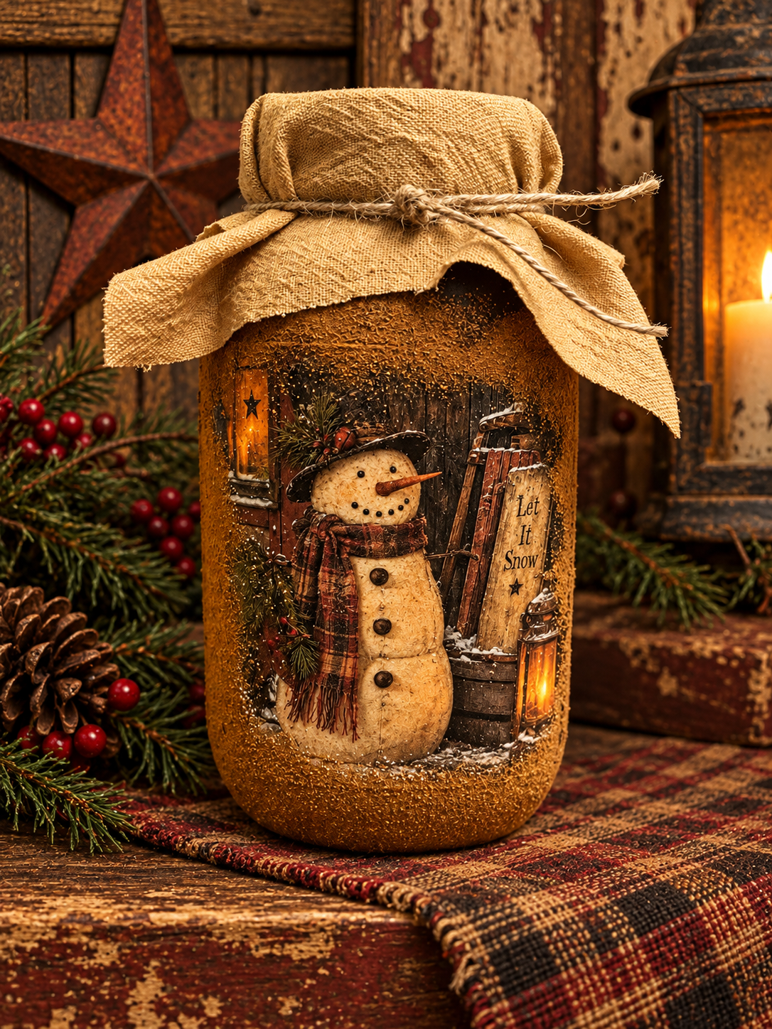 Primitive Winter Pantry Jar 6x4