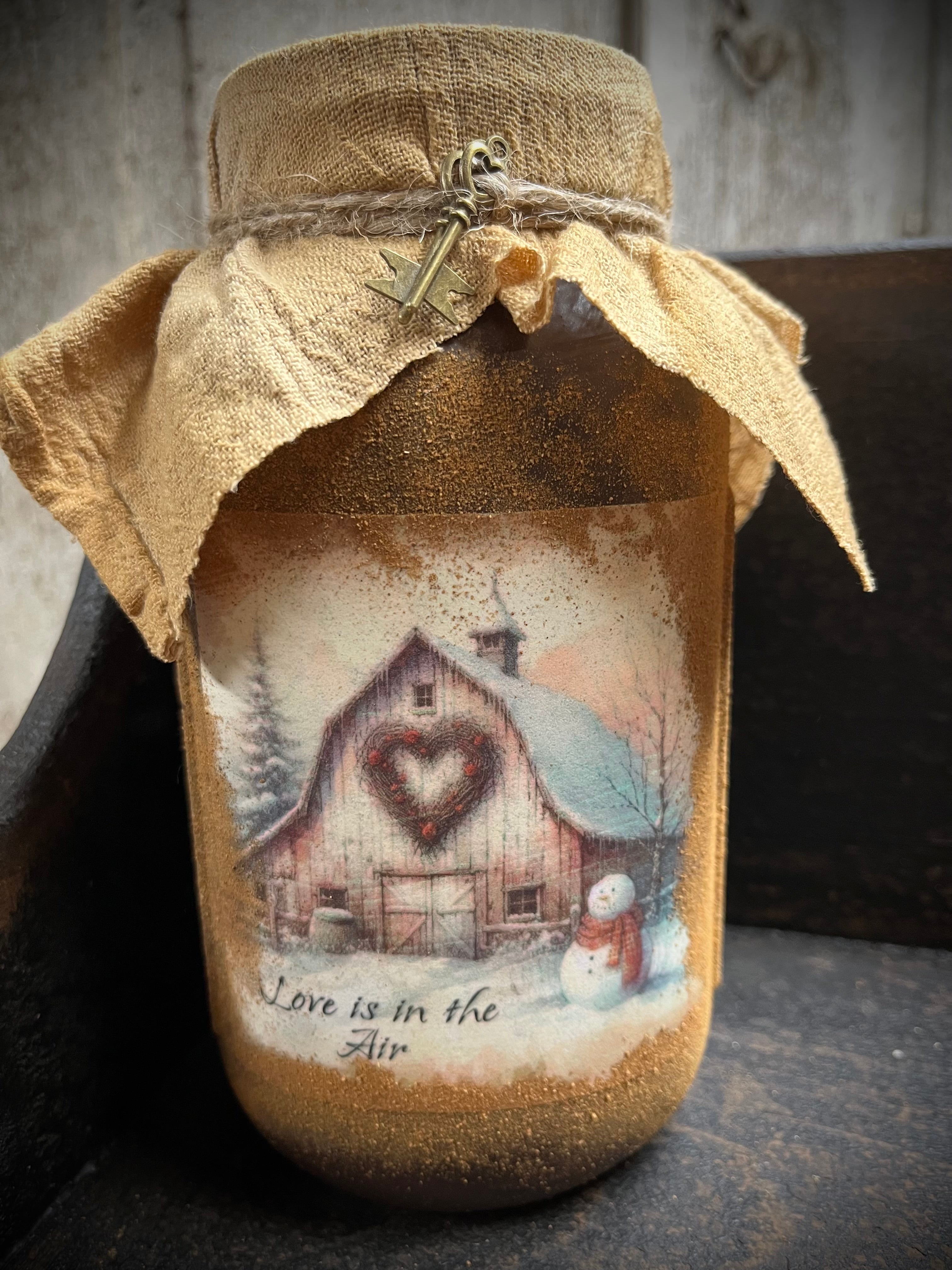 Primitive Valentines Jar With Picture And Keys 6x4