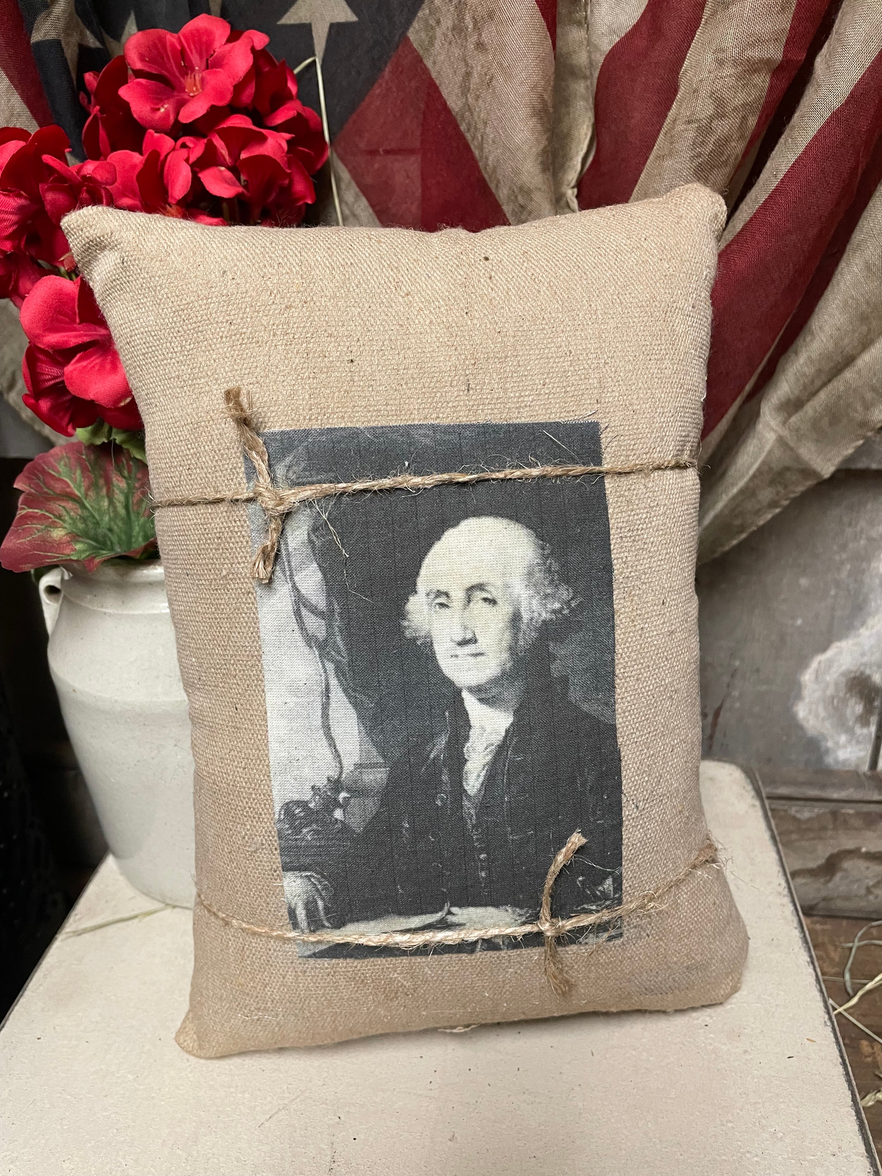 Small Primitive Americana Feedsac Pillow 10x8