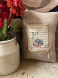 Small Primitive Americana Feedsac Pillow 10x8