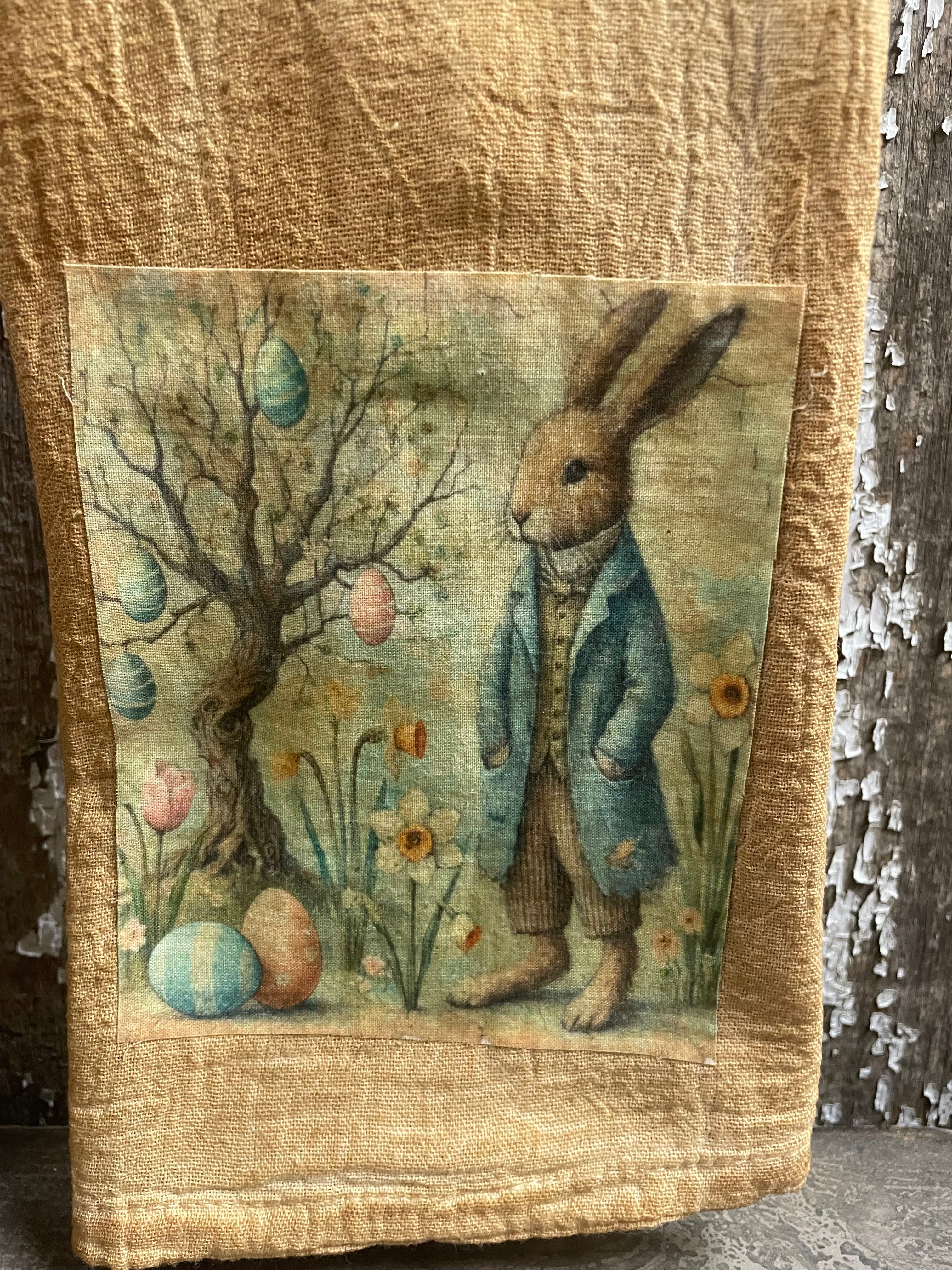 Primitive Decorative Easter Flour Sac Towel With Picture 28x29
