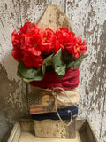 Primitive Geraniums Flag Cheesecloth On Pelt Board 18x6