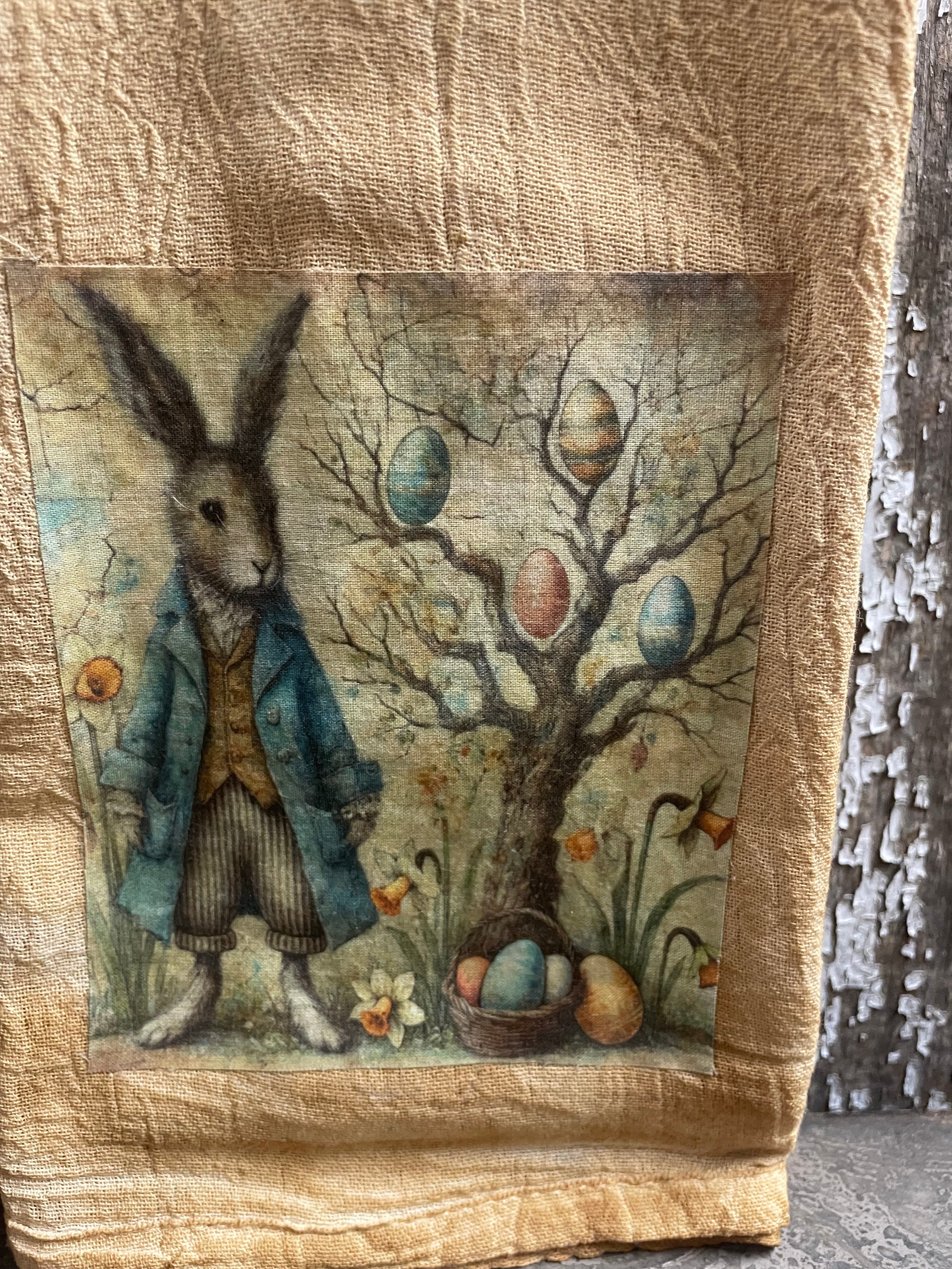 Primitive Decorative Easter Flour Sac Towel With Picture 28x29