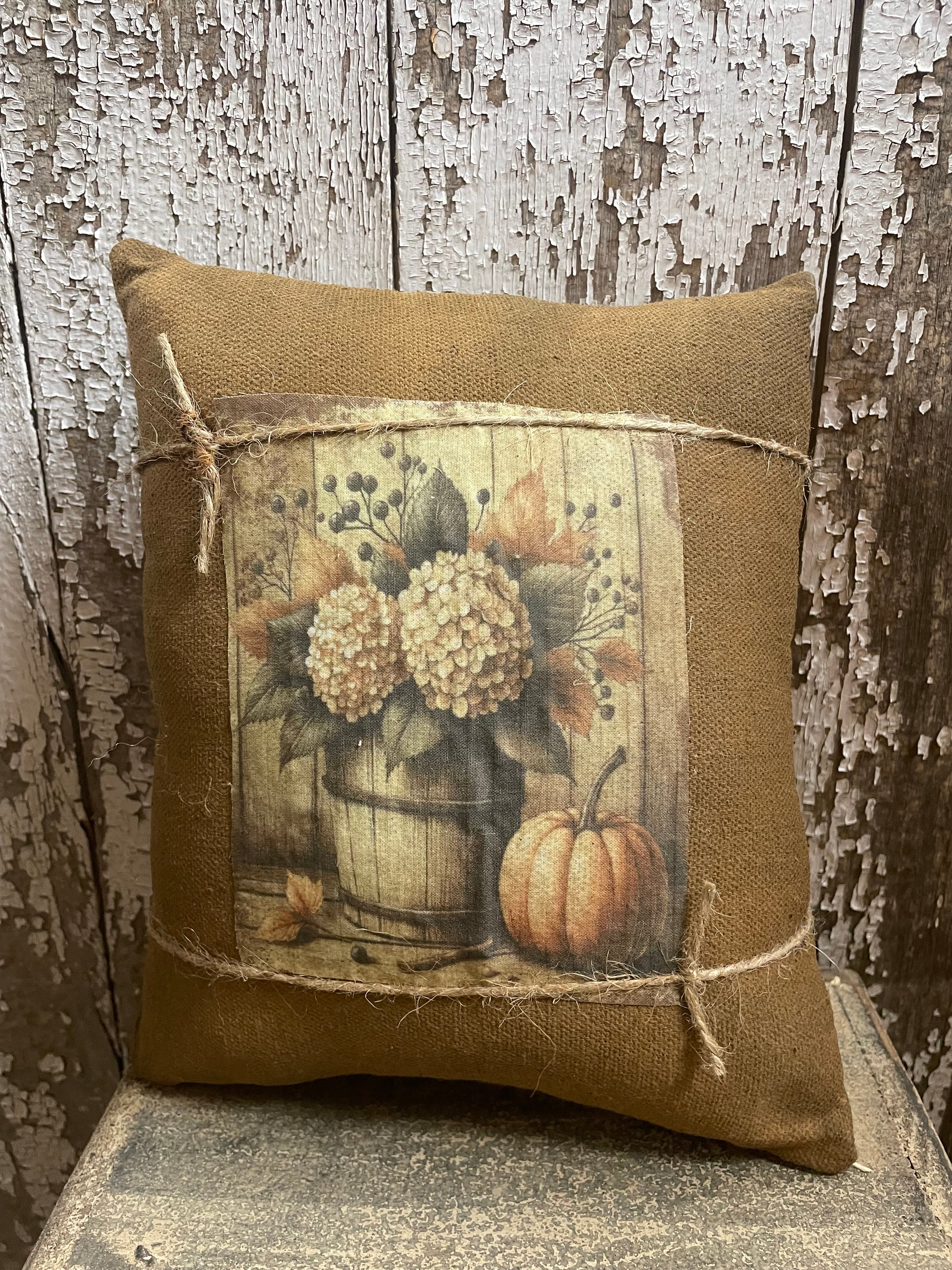 Small Primitive Fall Feedsac Pillow 10x8