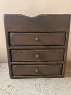 Primitive Wooden Three Drawer Cubby 11x10x8 Brown Over Mustard