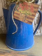 Primitive Geraniums In Antique Tea Pot Gathering 15x8