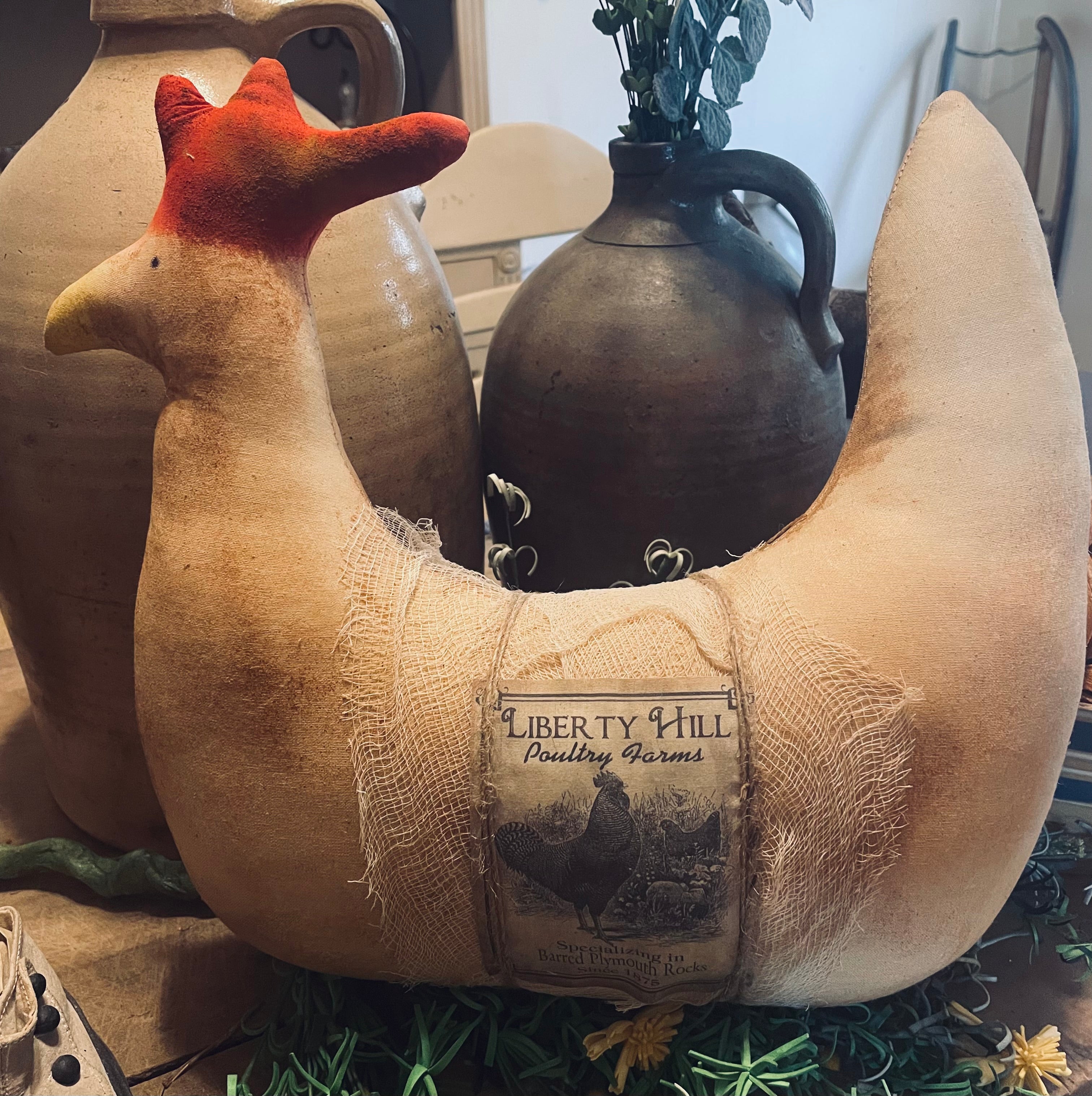 Primitive Grungy Chicken 12x12