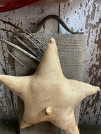 Primitive Grungy White Star On Board With Hanger 13x8