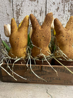 Primitive Tulips And Peeps In Blackened Wax Pots In Cheese Box 9x9