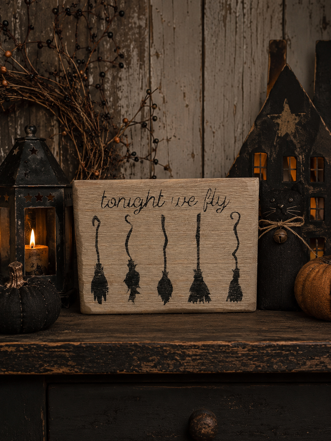 Primitive Halloween Witch Wood Sign 10x7